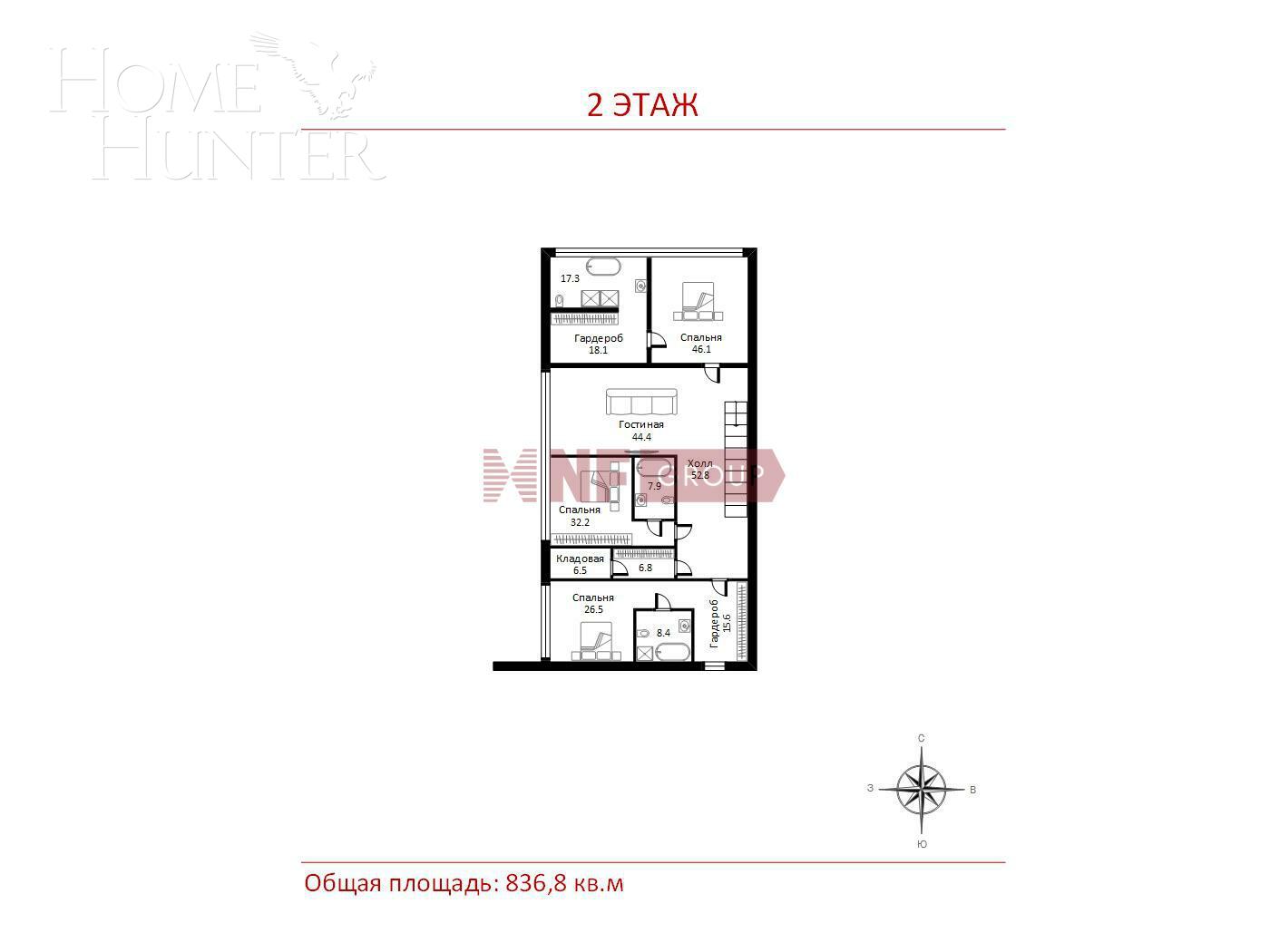 2-этажный коттедж 836.8 м² без отделки