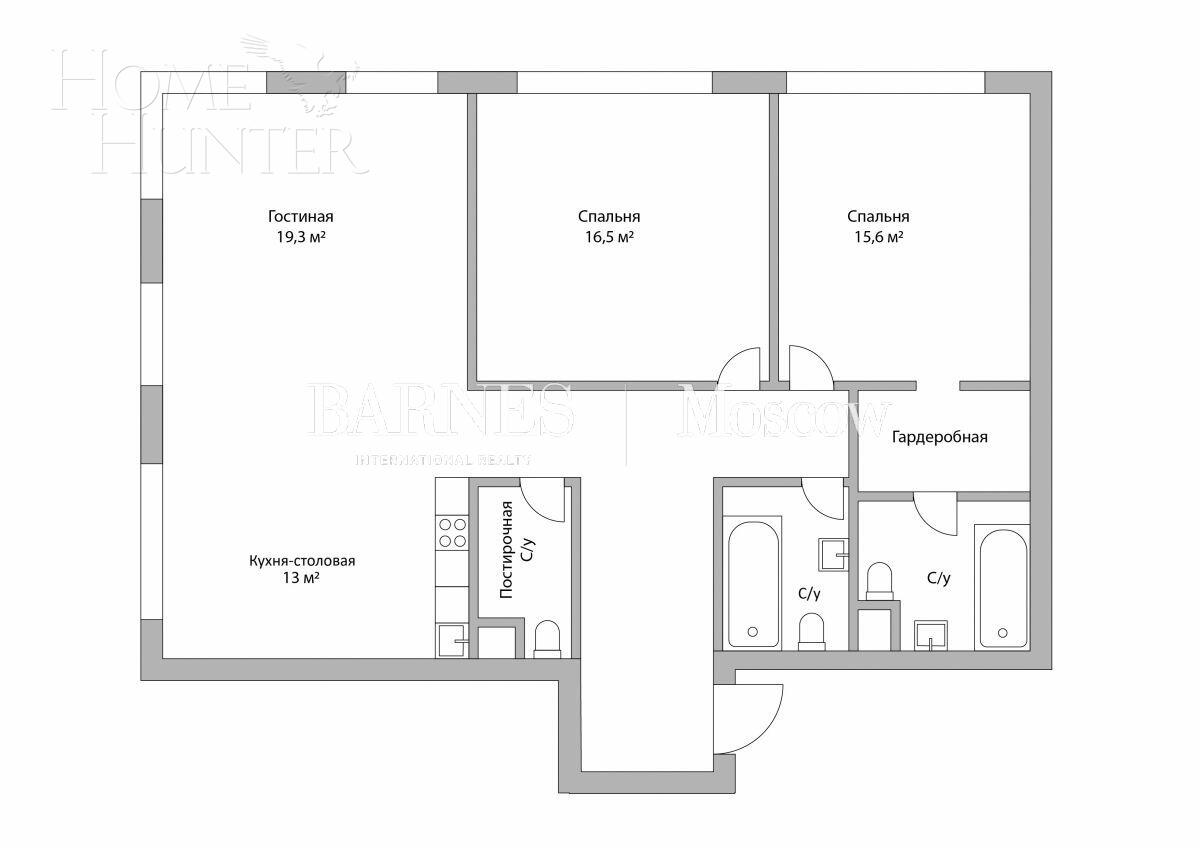 3-КОМН. КВАРТИРА БЕЗ ОТДЕЛКИ 92.1 М² НА 12 ЭТАЖЕ