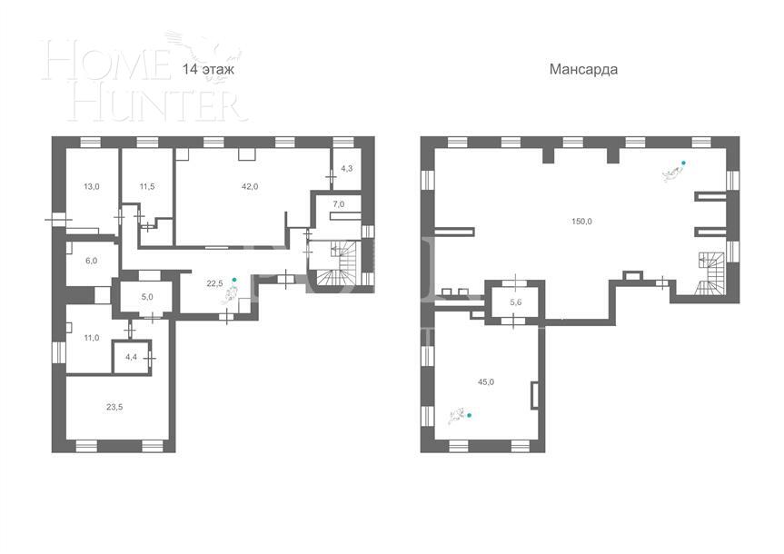 2-УРОВНЕВЫЙ ПЕНТХАУС С ОТДЕЛКОЙ 341.7 М² НА 14 ЭТАЖЕ