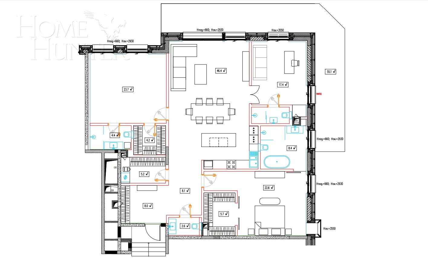 4-КОМН. КВАРТИРА БЕЗ ОТДЕЛКИ 167.1 М² НА 1 ЭТАЖЕ