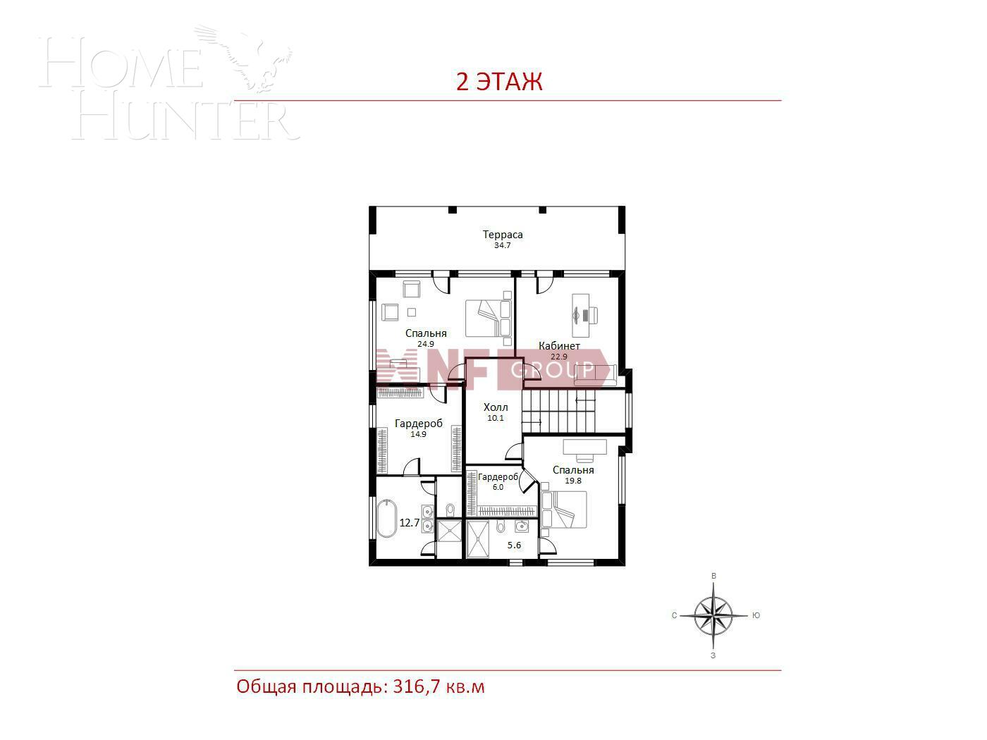 2-этажный коттедж 398.5 м² без отделки