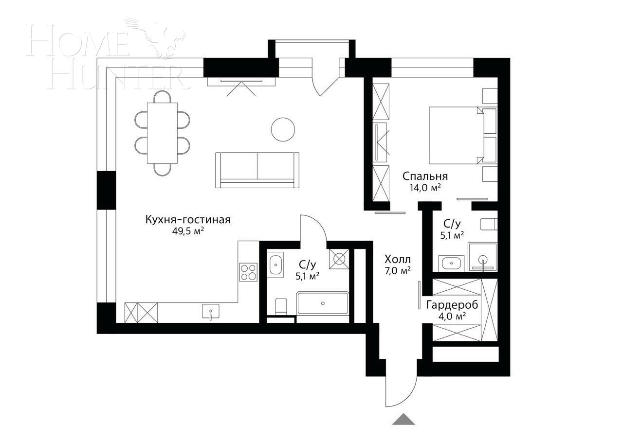 2-КОМН. КВАРТИРА С ОТДЕЛКОЙ 83.9 М² НА 16 ЭТАЖЕ