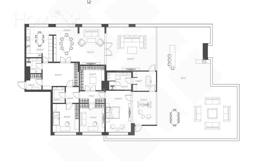 4-КОМН. КВАРТИРА БЕЗ ОТДЕЛКИ 350 М² НА 7 ЭТАЖЕ