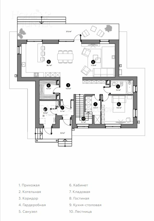 2-этажный коттедж 370 м² с отделкой