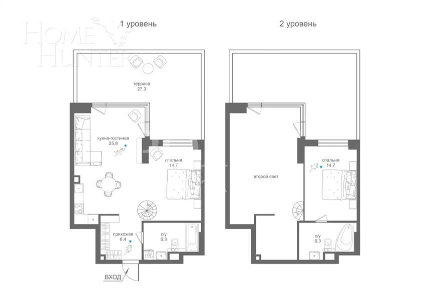 2-УРОВНЕВАЯ КВАРТИРА БЕЗ ОТДЕЛКИ 82.5 М² НА 1 ЭТАЖЕ