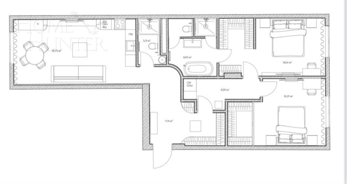 3-КОМН. КВАРТИРА С ОТДЕЛКОЙ 95 М² НА 6 ЭТАЖЕ