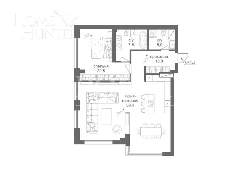 2-КОМН. АПАРТАМЕНТЫ С ОТДЕЛКОЙ 102.6 М² НА 19 ЭТАЖЕ