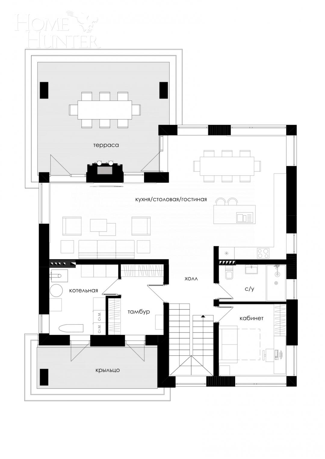 1-этажный коттедж 282 м² без отделки