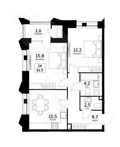 2-КОМН. КВАРТИРА БЕЗ ОТДЕЛКИ 62 М² НА 16 ЭТАЖЕ