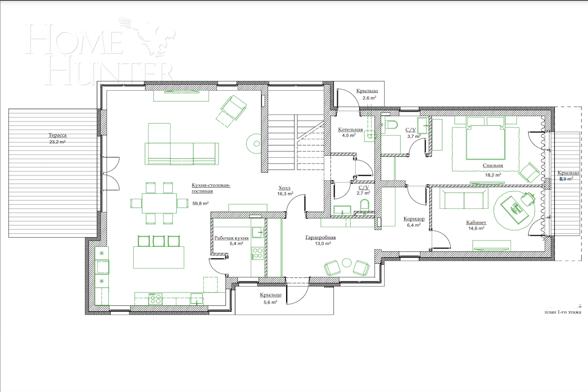 2-этажный коттедж 370 м² с отделкой