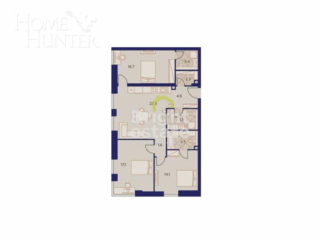 3-КОМН. КВАРТИРА БЕЗ ОТДЕЛКИ 94 М² НА 36 ЭТАЖЕ