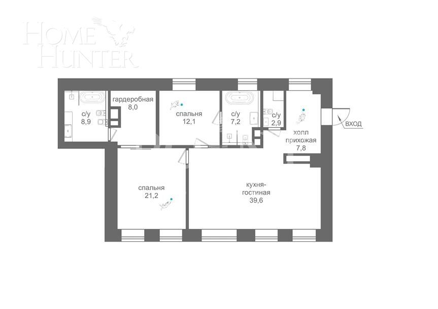 3-КОМН. АПАРТАМЕНТЫ БЕЗ ОТДЕЛКИ 107 М² НА 1 ЭТАЖЕ