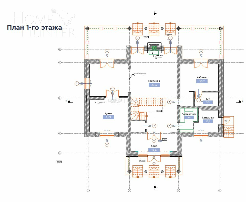 2-этажный коттедж 420 м² с отделкой