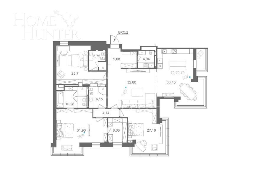 4-КОМН. КВАРТИРА С ОТДЕЛКОЙ 207 М² НА 6 ЭТАЖЕ