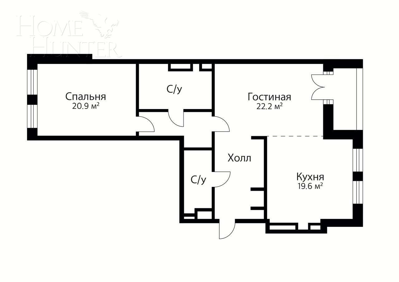 2-КОМН. КВАРТИРА С ОТДЕЛКОЙ 95 М² НА 6 ЭТАЖЕ