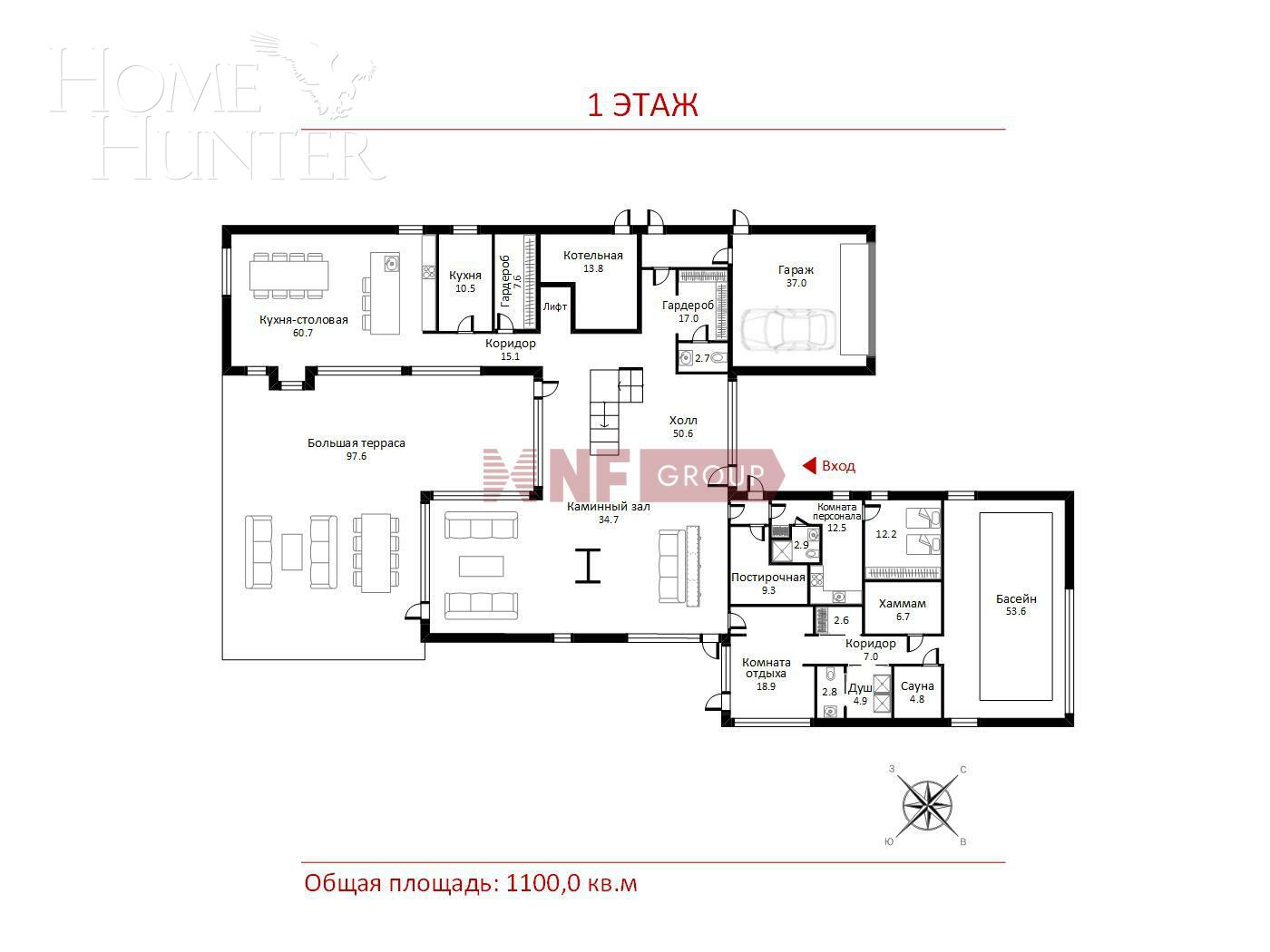2-этажный коттедж 1 100 м² с отделкой