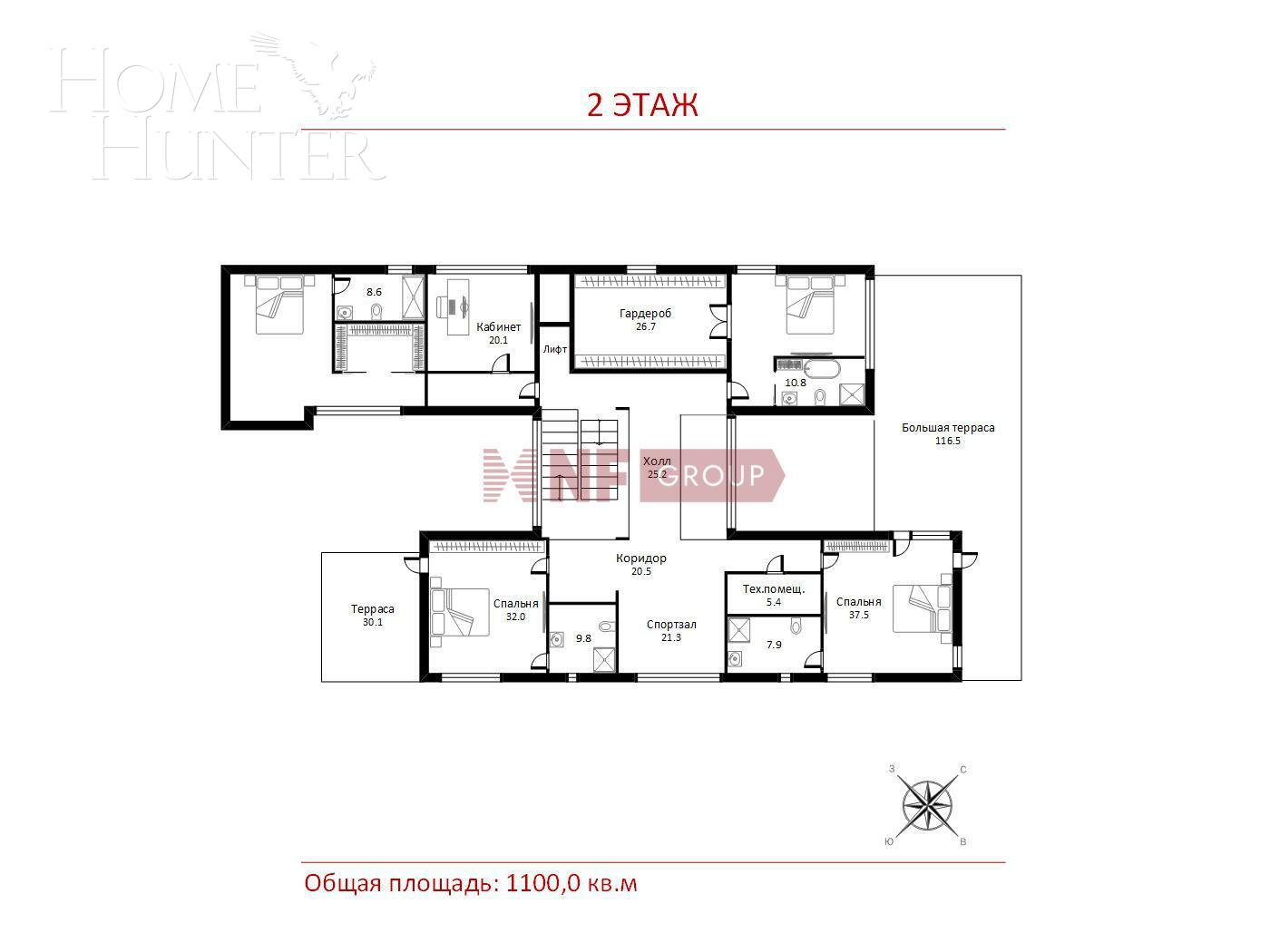2-этажный коттедж 1 100 м² с отделкой