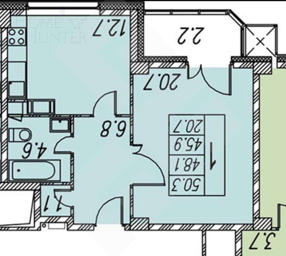 2-КОМН. КВАРТИРА С ОТДЕЛКОЙ 50 М² НА 10 ЭТАЖЕ