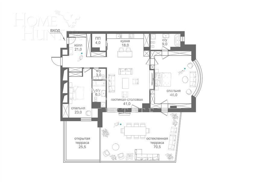 3-КОМН. КВАРТИРА С ОТДЕЛКОЙ 180 М² НА 3 ЭТАЖЕ