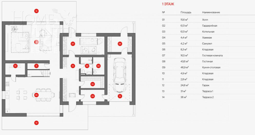 2-этажный коттедж 455 м² с отделкой