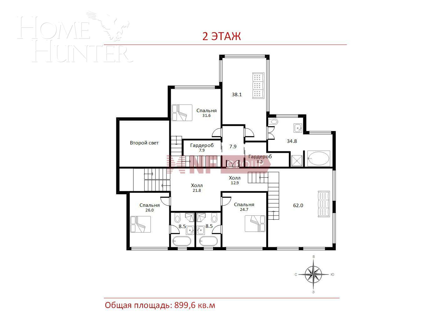 2-этажный коттедж 1 081.6 м² с отделкой