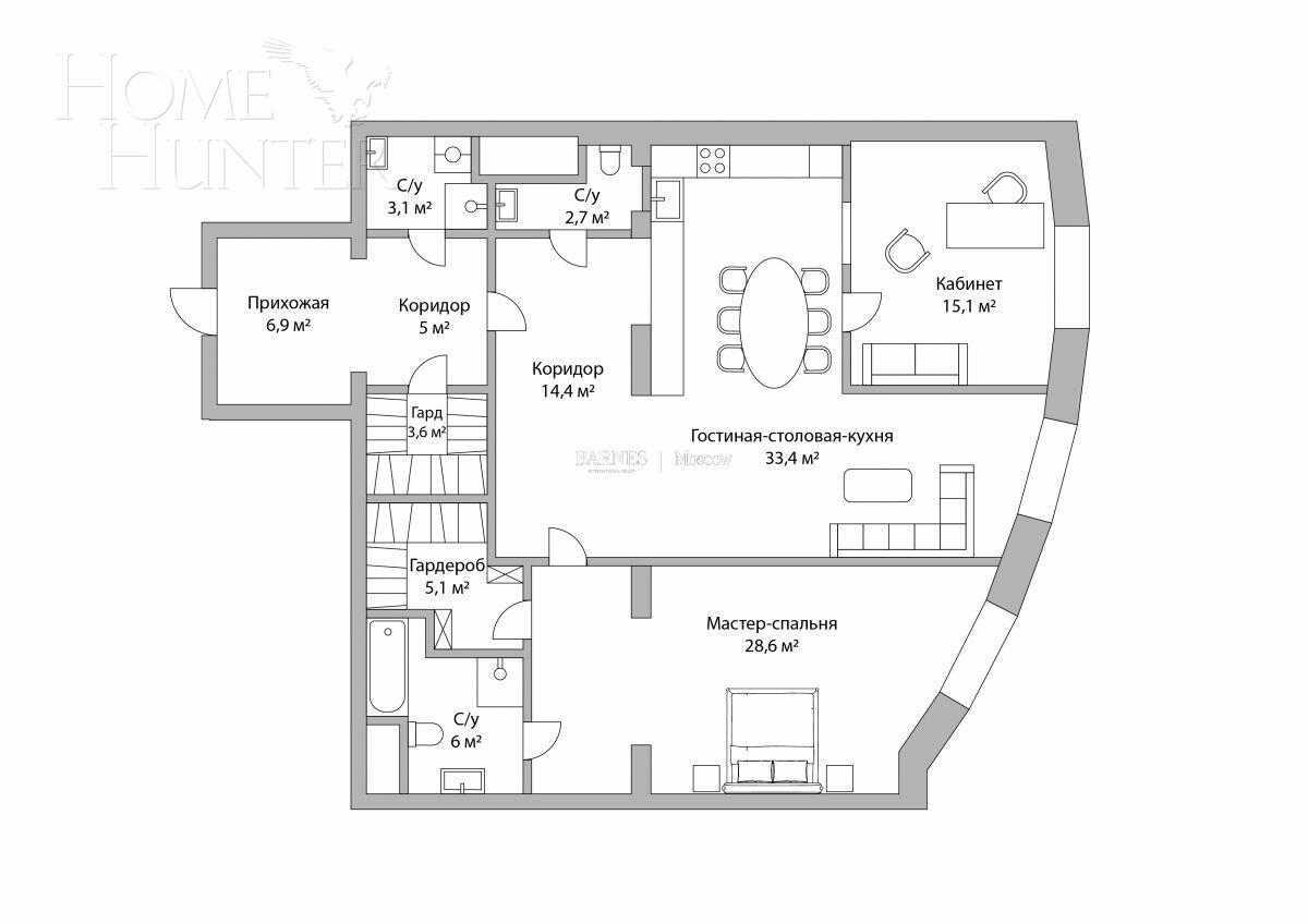 3-КОМН. КВАРТИРА С ОТДЕЛКОЙ 125 М² НА 5 ЭТАЖЕ