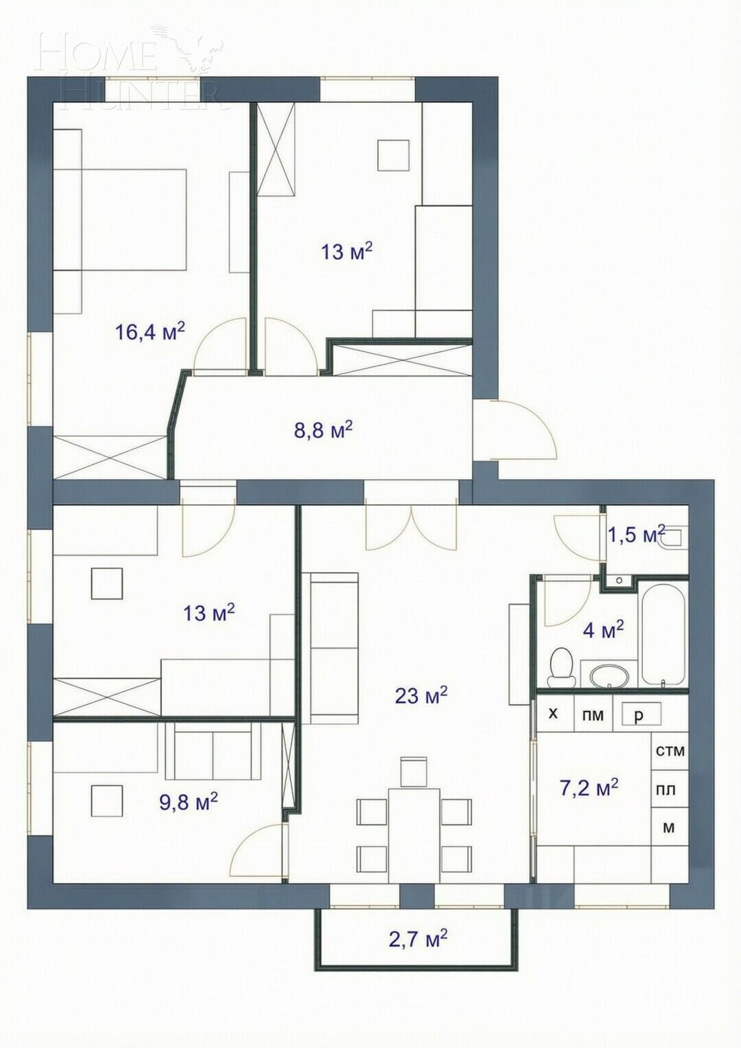4-КОМН. КВАРТИРА С ОТДЕЛКОЙ 96.1 М² НА 4 ЭТАЖЕ