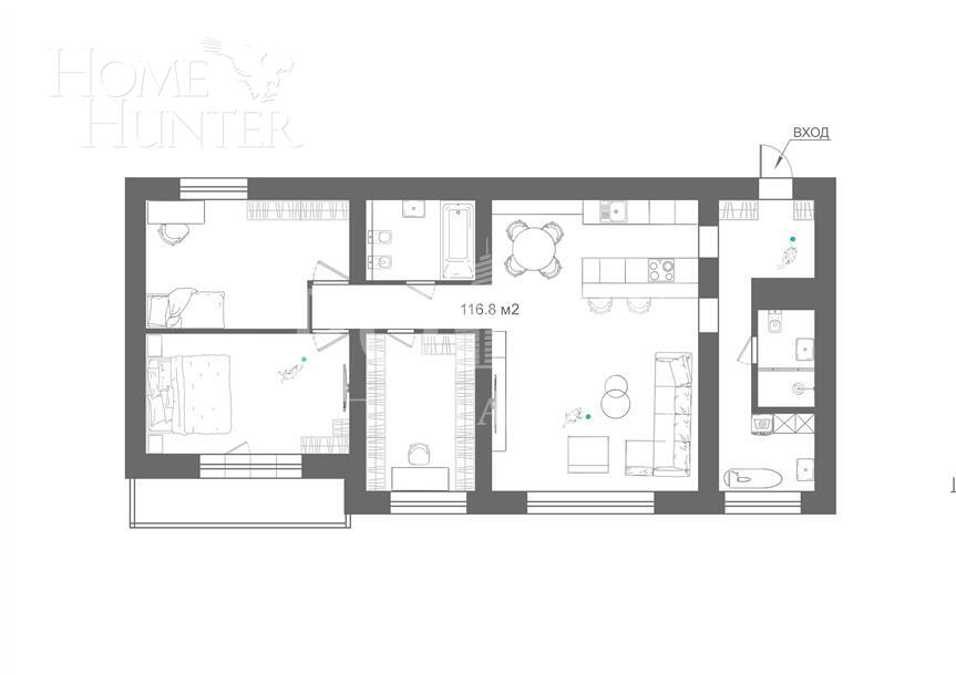 2-КОМН. КВАРТИРА С ОТДЕЛКОЙ 116.8 М² НА 12 ЭТАЖЕ