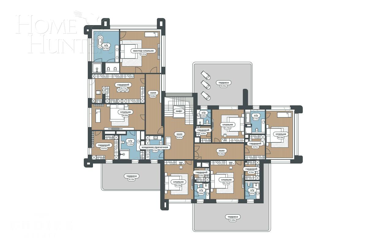 2-этажный коттедж 1 377 м² с отделкой