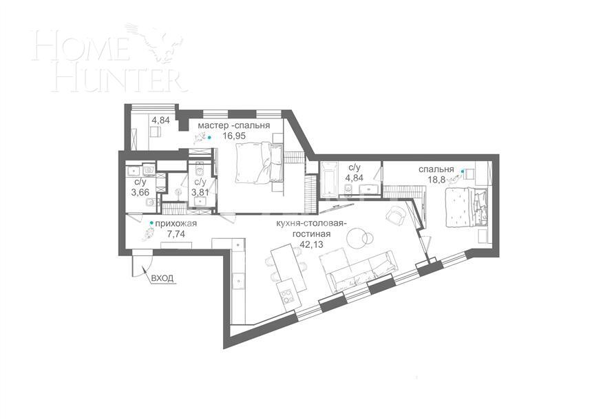 3-КОМН. КВАРТИРА С ОТДЕЛКОЙ 107 М² НА 8 ЭТАЖЕ
