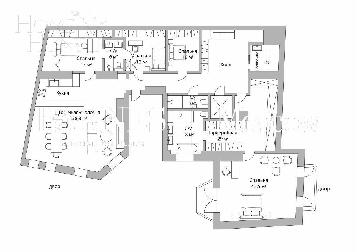 5-КОМН. ПЕНТХАУС БЕЗ ОТДЕЛКИ 255 М² НА 5 ЭТАЖЕ