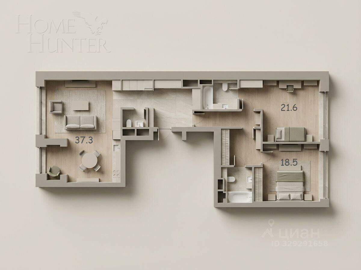 3-КОМН. КВАРТИРА С ОТДЕЛКОЙ 117.2 М² НА 8 ЭТАЖЕ
