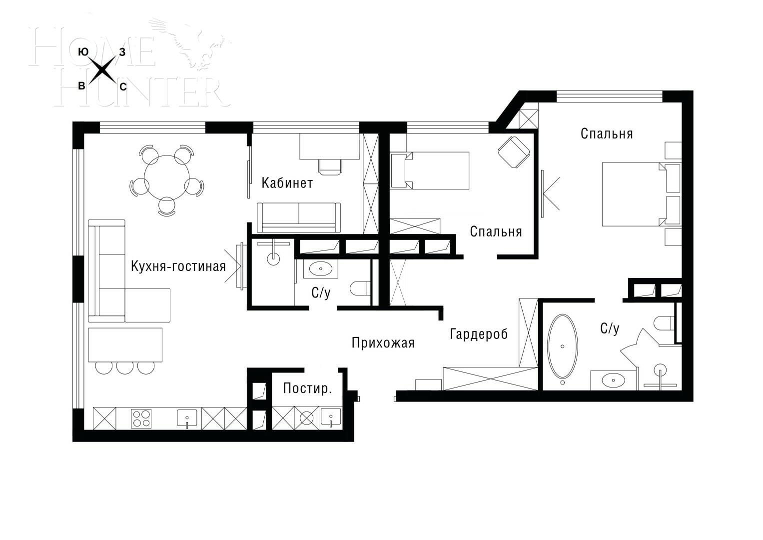 4-КОМН. АПАРТАМЕНТЫ С ОТДЕЛКОЙ 111 М² НА 3 ЭТАЖЕ