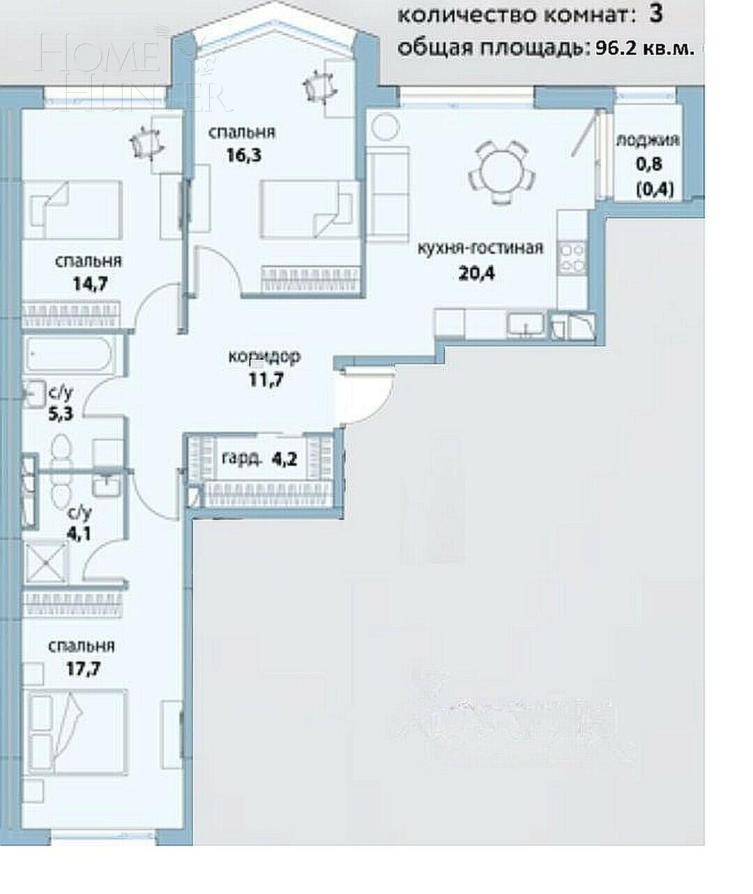 3-КОМН. КВАРТИРА БЕЗ ОТДЕЛКИ 94.6 М² НА 10 ЭТАЖЕ