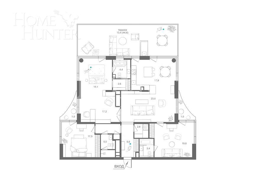 5-КОМН. КВАРТИРА БЕЗ ОТДЕЛКИ 195 М² НА 8 ЭТАЖЕ