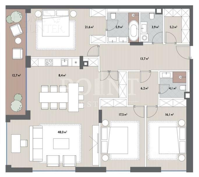 4-КОМН. КВАРТИРА БЕЗ ОТДЕЛКИ 163.2 М² НА 4 ЭТАЖЕ