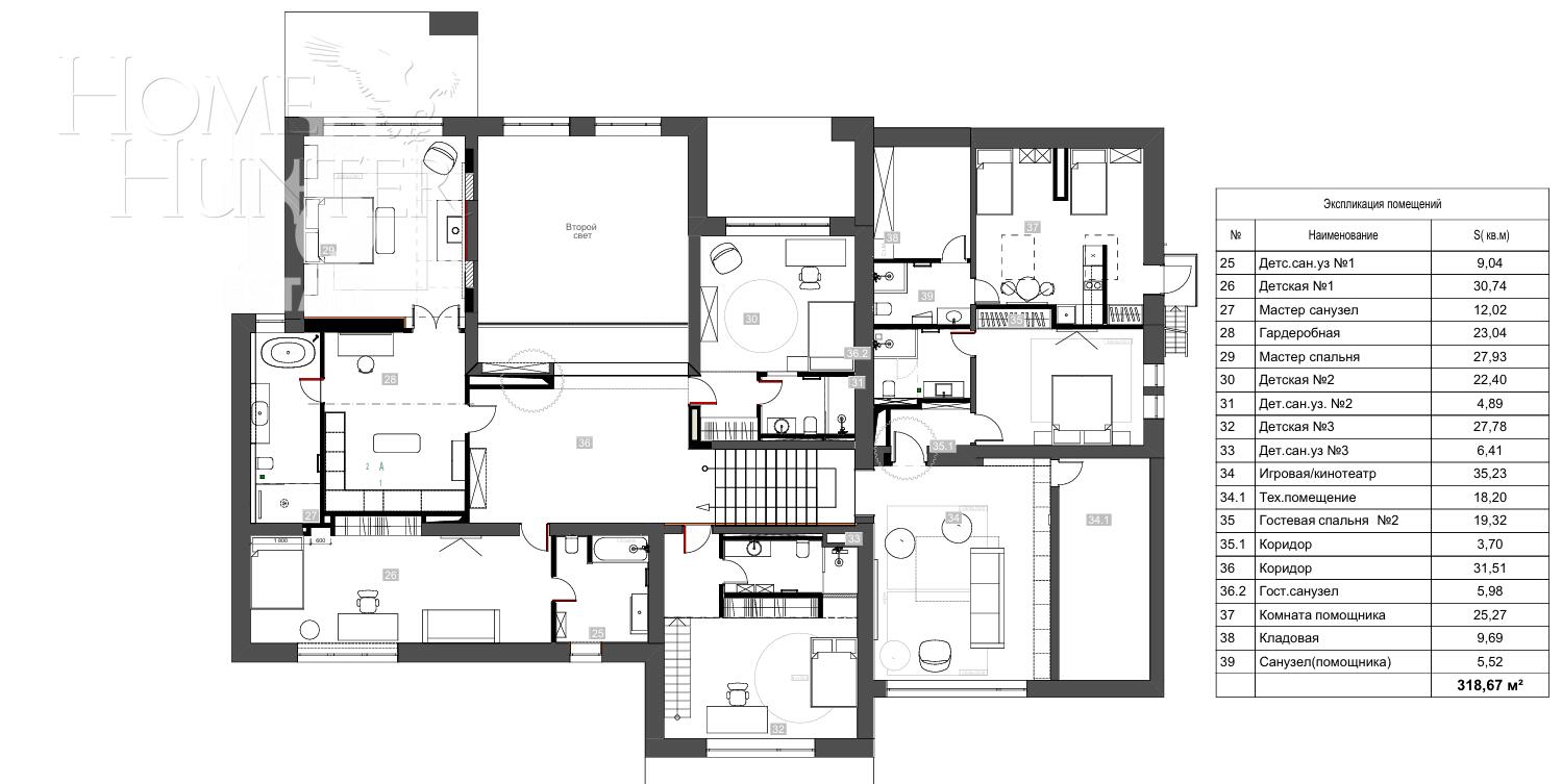 2-этажный коттедж 1 150 м² без отделки