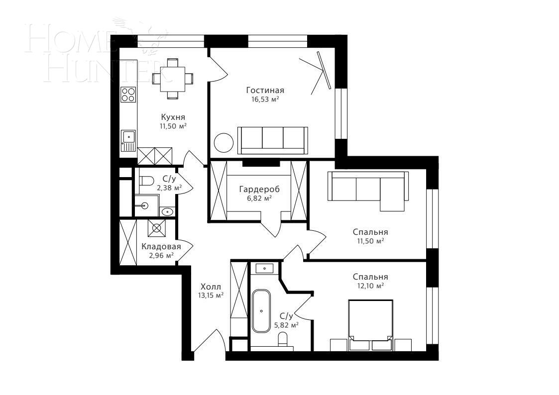 3-КОМН. КВАРТИРА С ОТДЕЛКОЙ 84.9 М² НА 8 ЭТАЖЕ