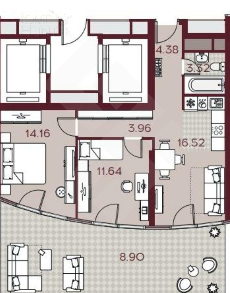 2-КОМН. КВАРТИРА БЕЗ ОТДЕЛКИ 54 М² НА 5 ЭТАЖЕ
