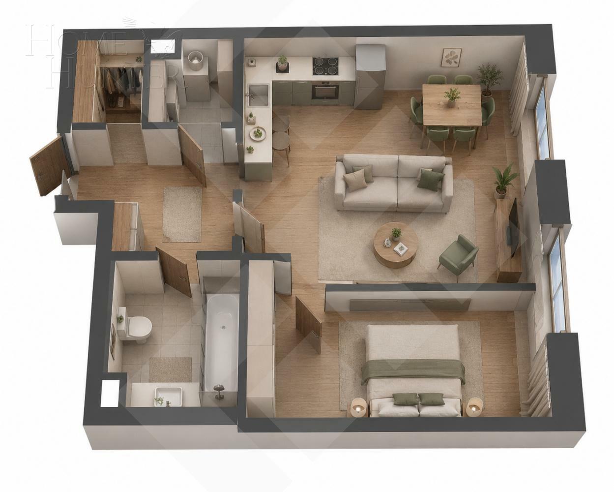 2-КОМН. КВАРТИРА БЕЗ ОТДЕЛКИ 55 М² НА 3 ЭТАЖЕ