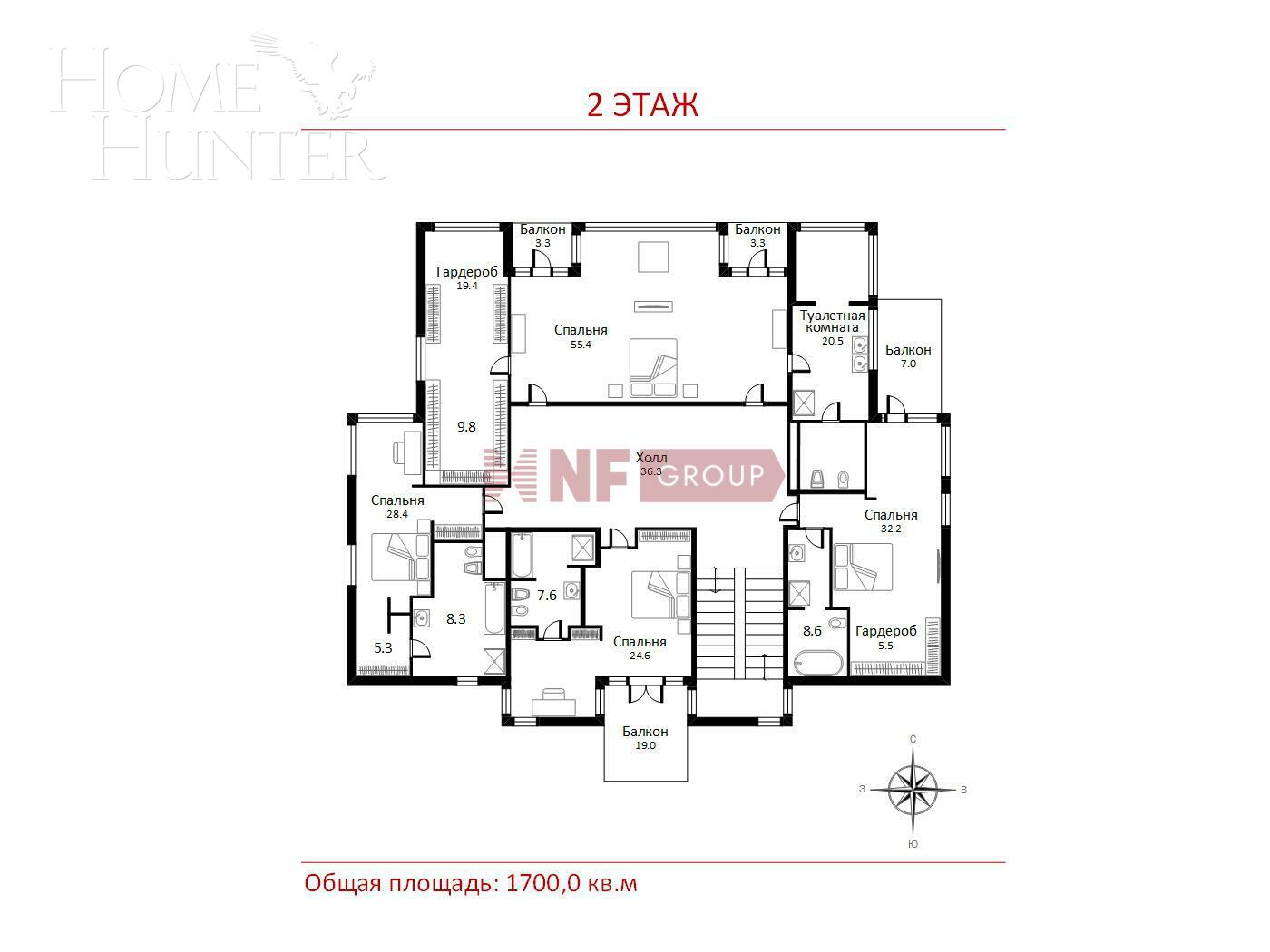 2-этажный коттедж 1 700 м² с отделкой