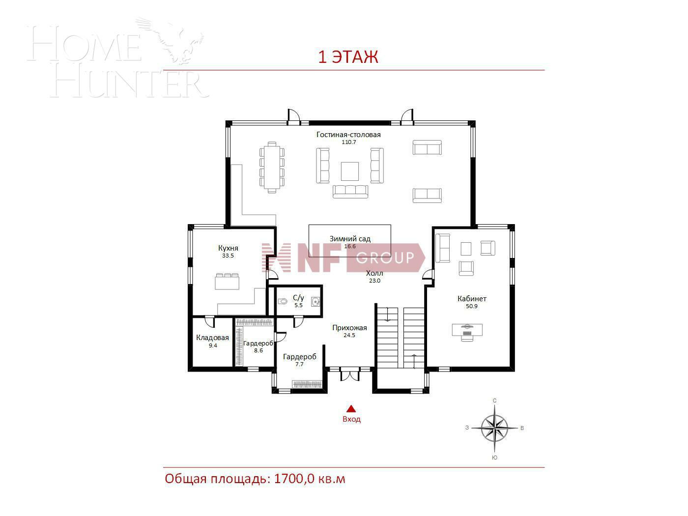 2-этажный коттедж 1 700 м² с отделкой