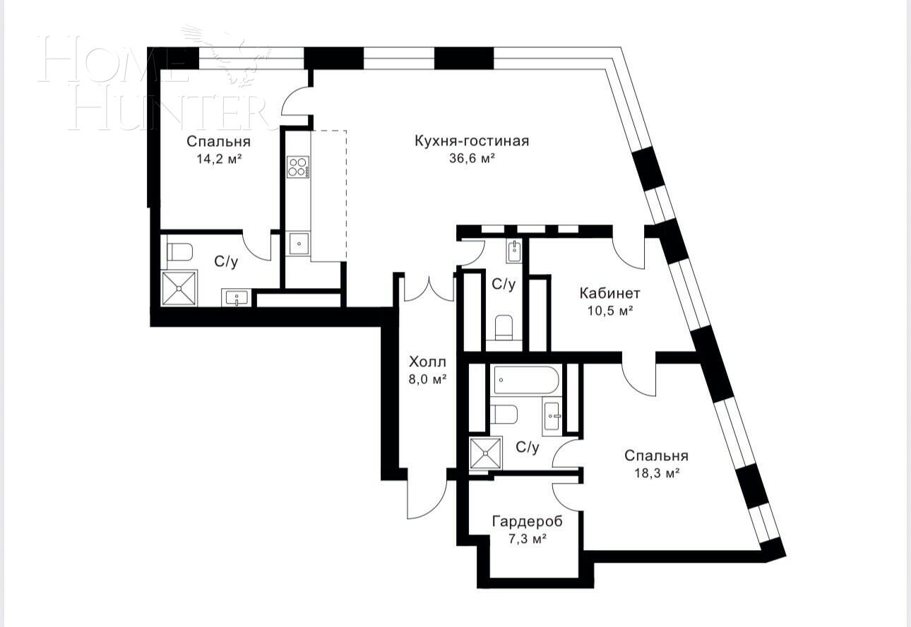 3-КОМН. АПАРТАМЕНТЫ С ОТДЕЛКОЙ 116.8 М² НА 34 ЭТАЖЕ