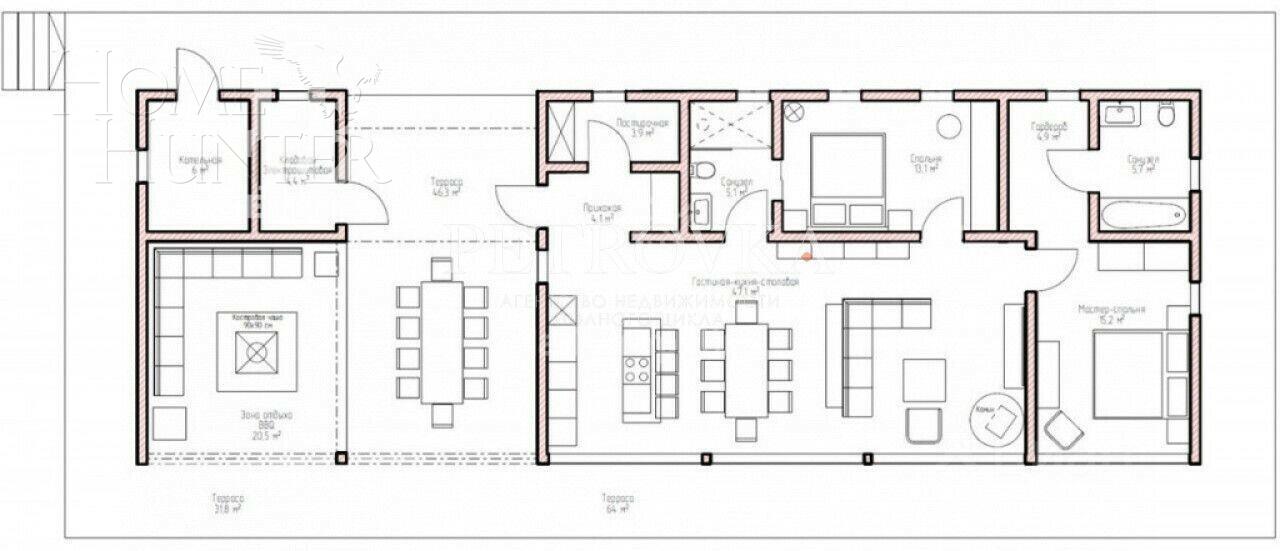 1-этажный коттедж 276.8 м² с отделкой