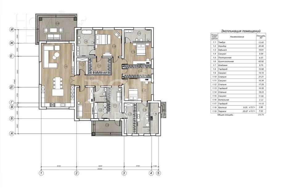 1-этажный коттедж 320 м² без отделки
