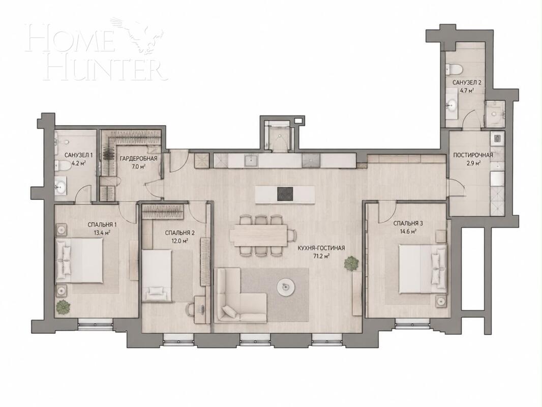 4-КОМН. КВАРТИРА С ОТДЕЛКОЙ 150 М² НА 17 ЭТАЖЕ