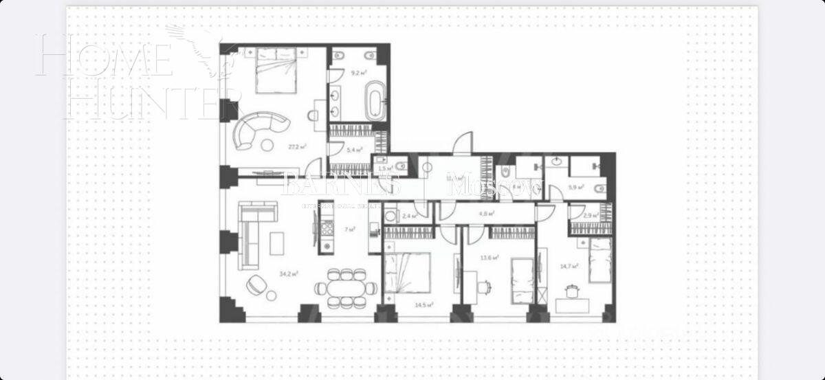 5-КОМН. КВАРТИРА БЕЗ ОТДЕЛКИ 159.6 М² НА 35 ЭТАЖЕ