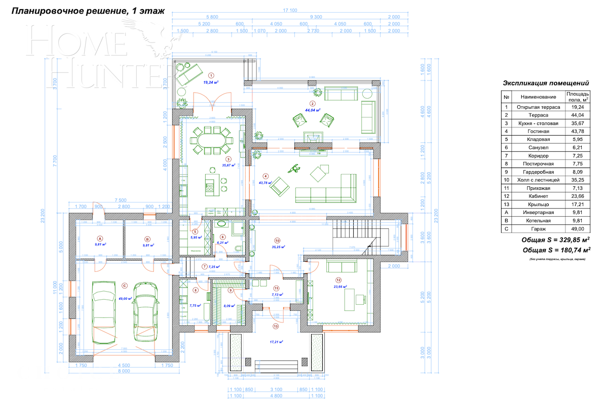 2-этажный коттедж 572 м² без отделки