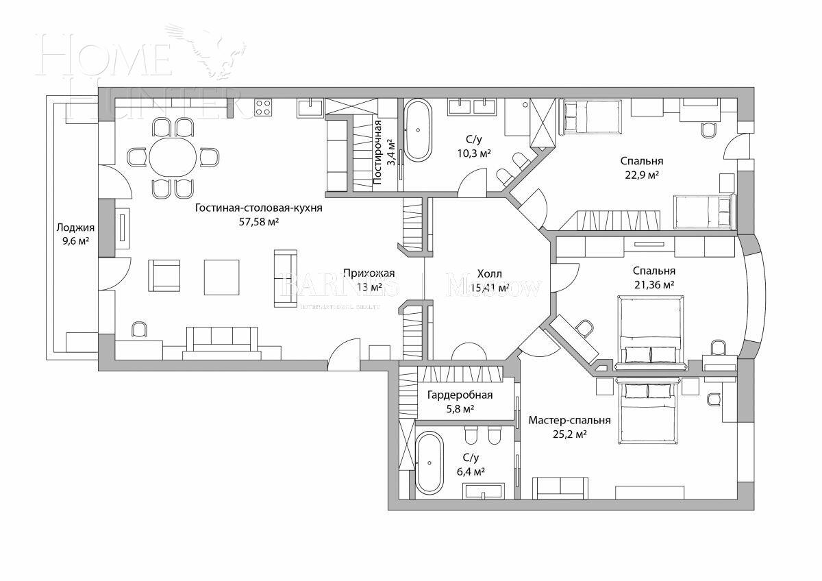 4-КОМН. КВАРТИРА С ОТДЕЛКОЙ 186 М² НА 6 ЭТАЖЕ