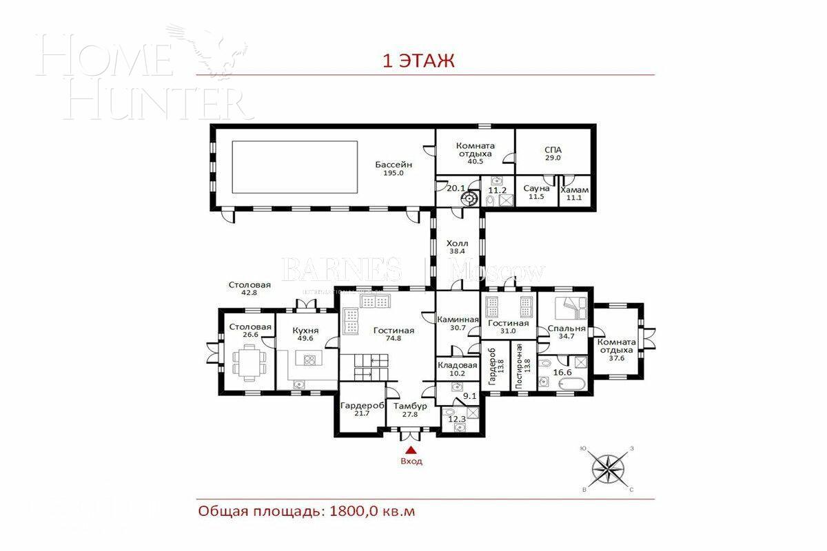 2-этажный коттедж 1 800 м² с отделкой